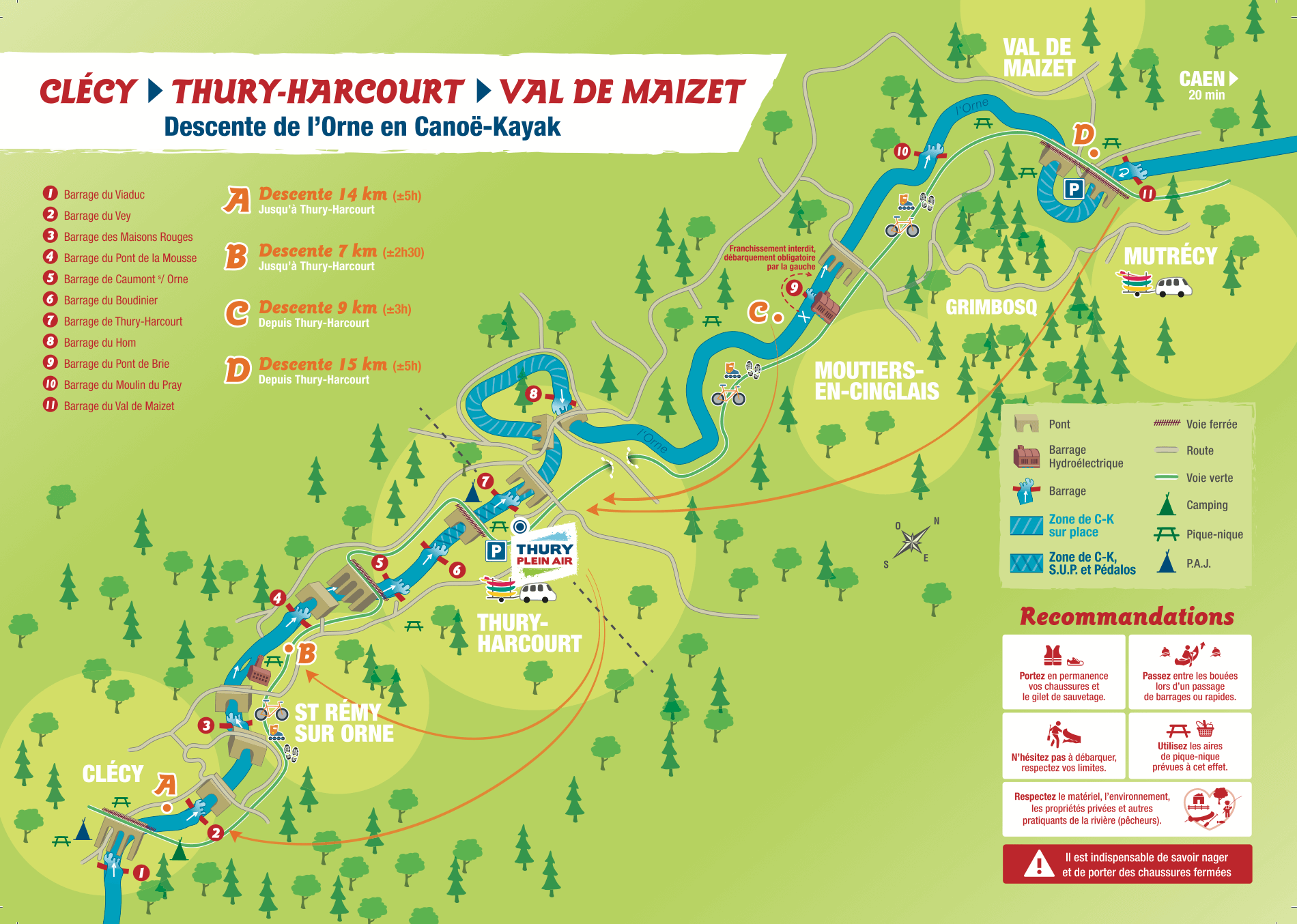 Parcours balades descentes activité canoë-kayak Thury Plein Air Clécy Thury-Harcourt Val de Maizet